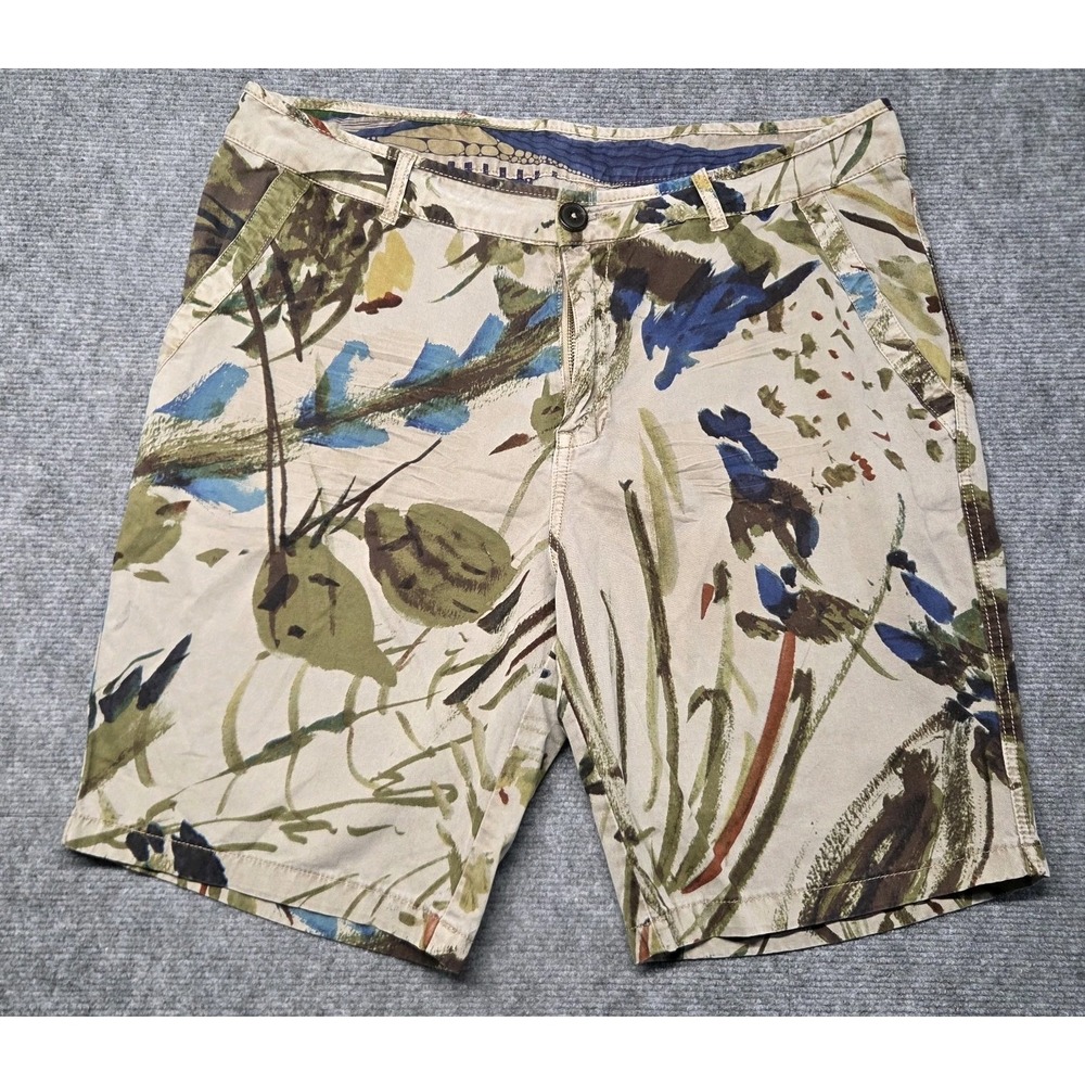 Desigual Men's Floral Abstract Print Shorts Size 36 Beige Blue Artistic Casual